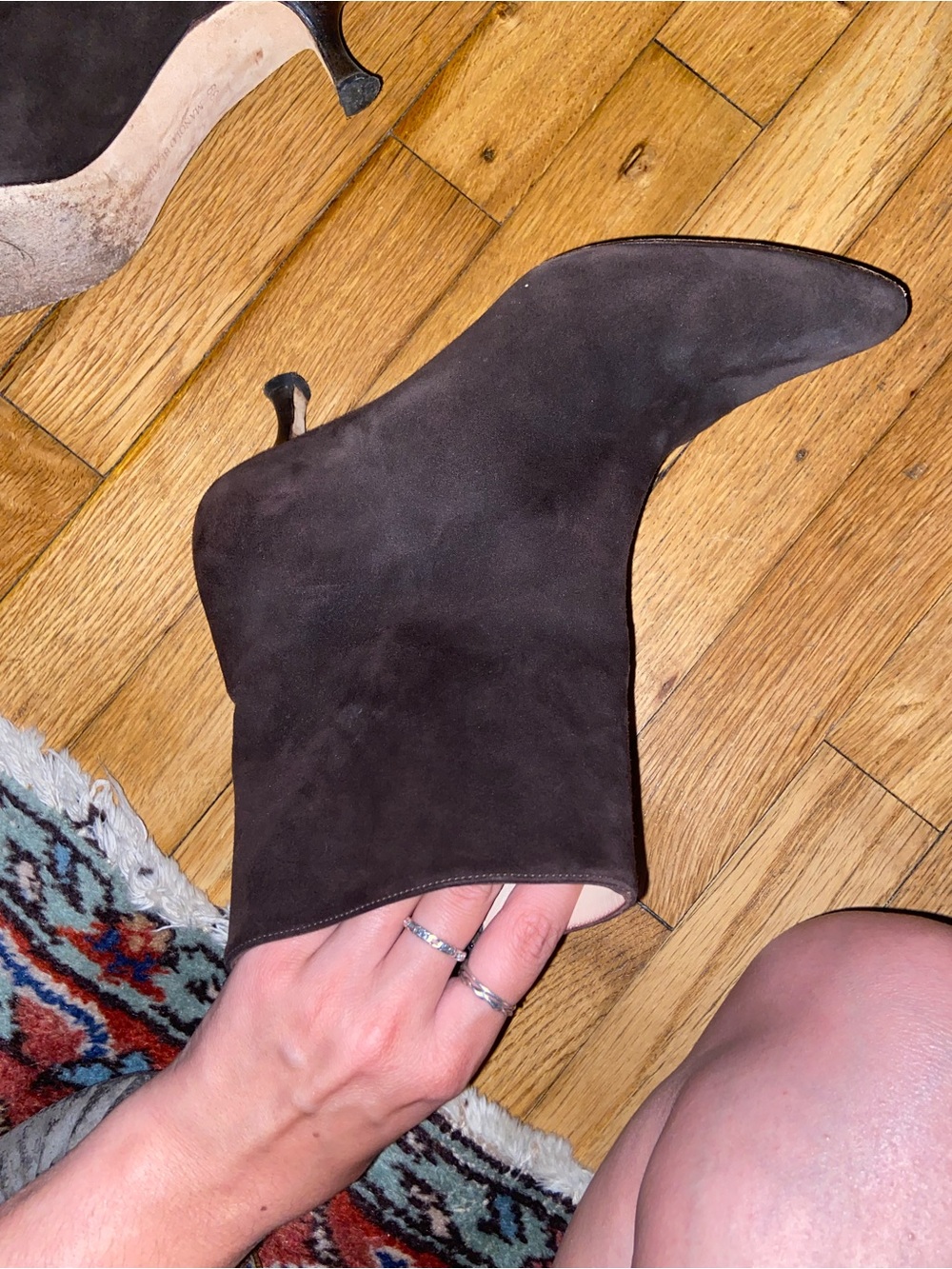 Manolo Blahnik Dark Brown Suede Kitten Heel Ankle Boots - Picture 6 of 6